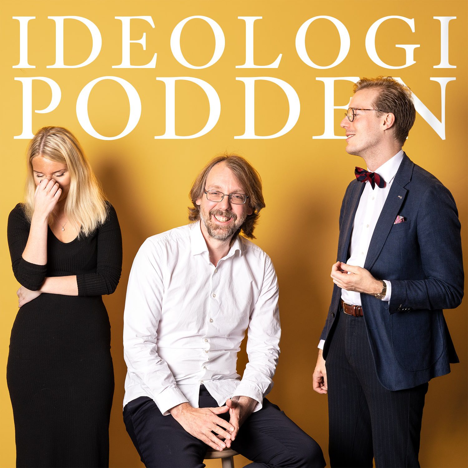 Bild på Ideologipodden 2022, med Amanda Broberg, Andreas Johansson Heinö och Caspian Rehbinder