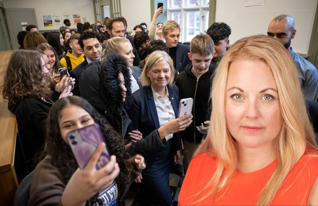 Magdalena Andersson på ett skolbesök under valåret 2022. Foto: Johan Nilsson/TT